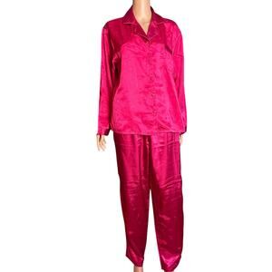 Kathryn Vintage 90’s Red Satin Pajama Set Medium Celestial Sun Moon Stars